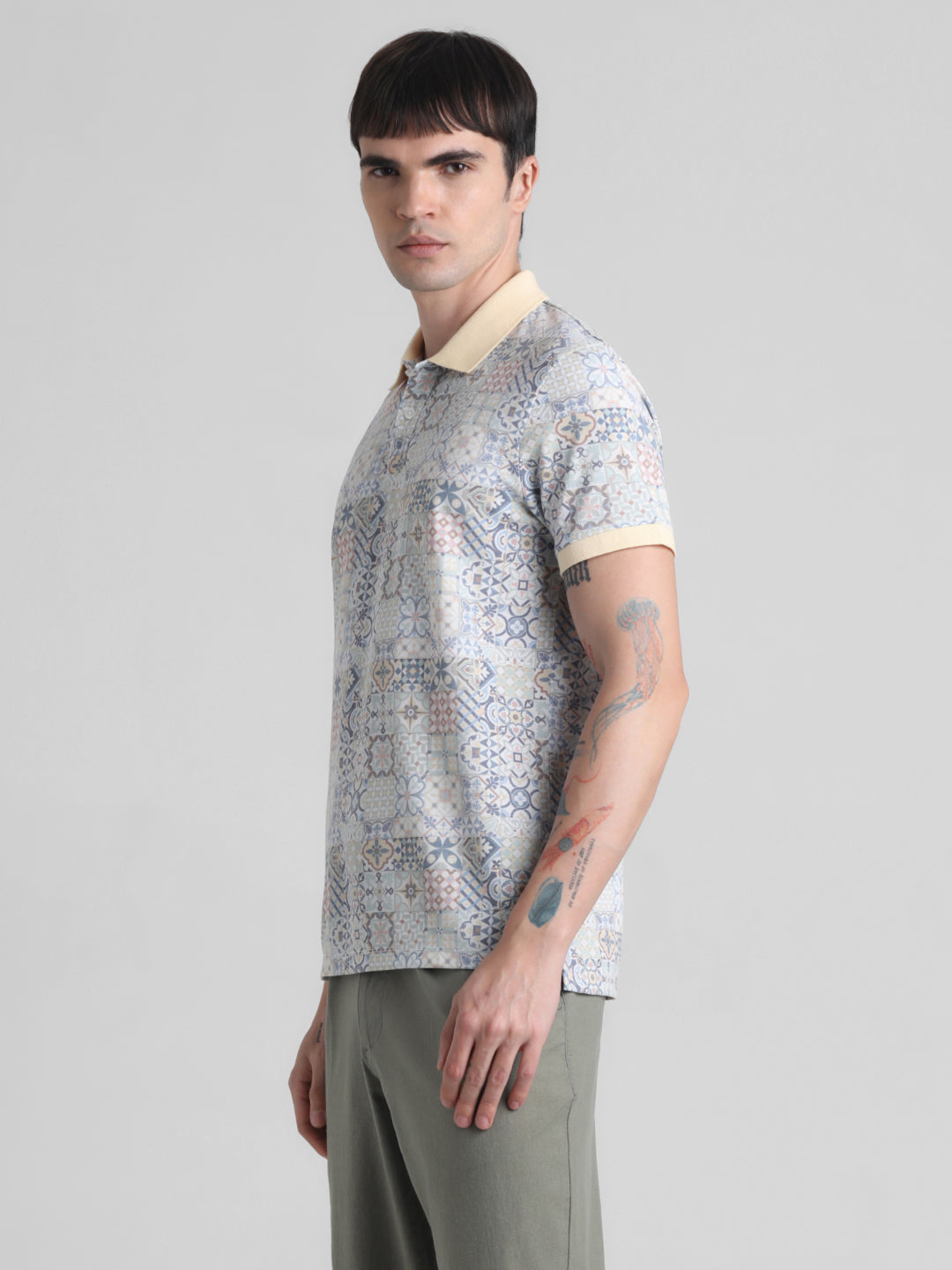 Printed Cotton Blend Polo