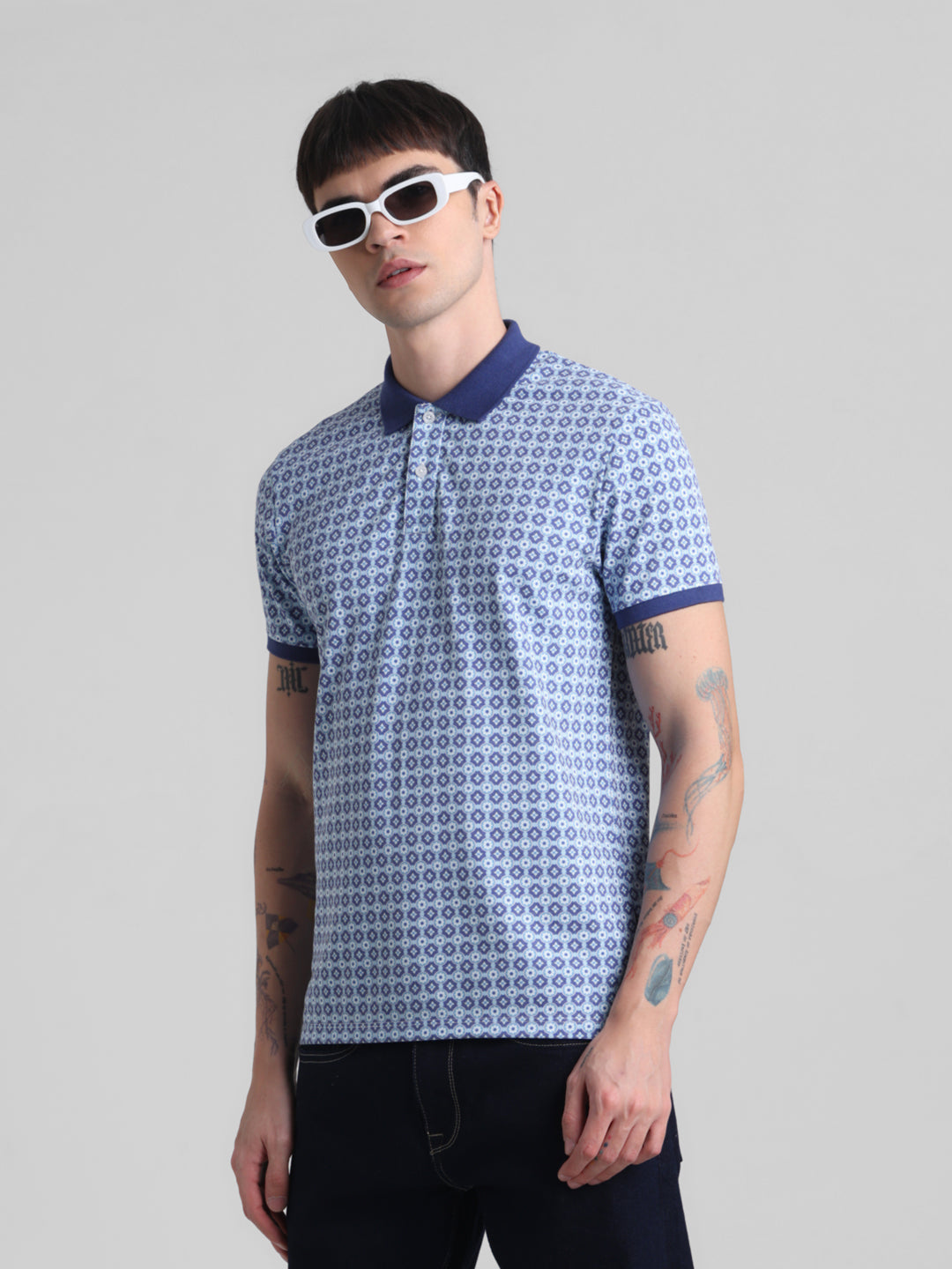 Blue Printed Polo - S