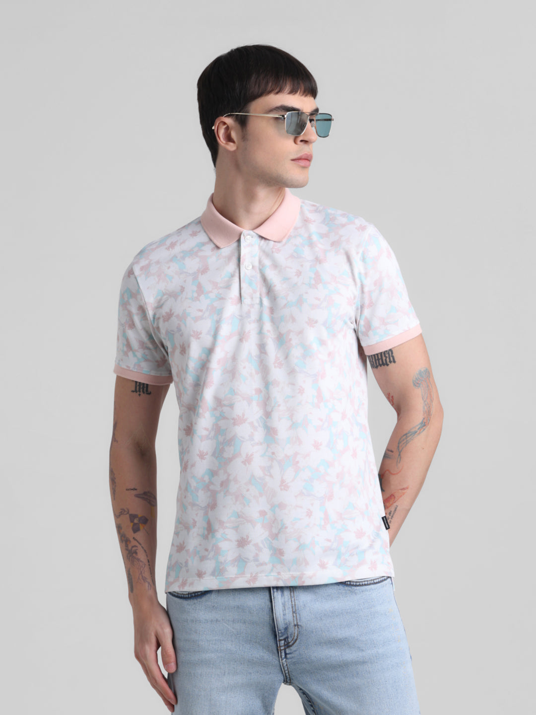 Pink Printed Polo - L