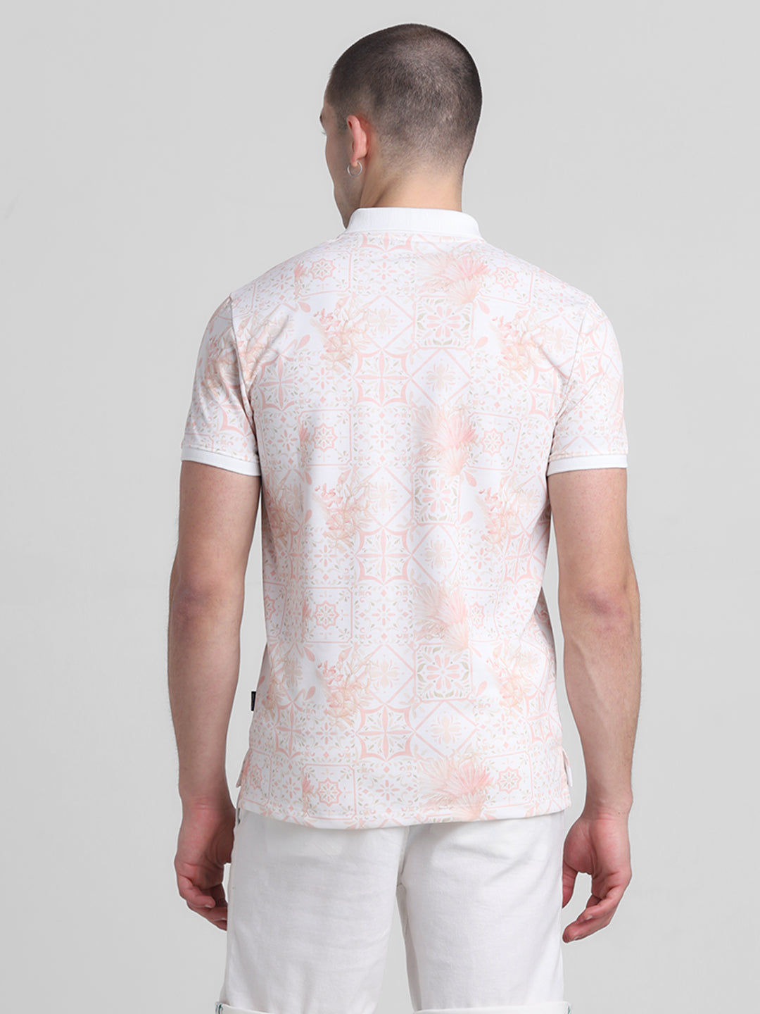 White Floral Print Polo