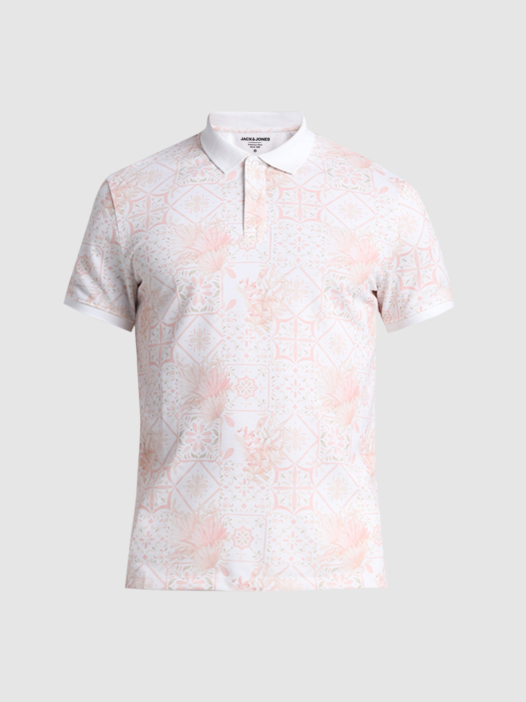 White Floral Print Polo