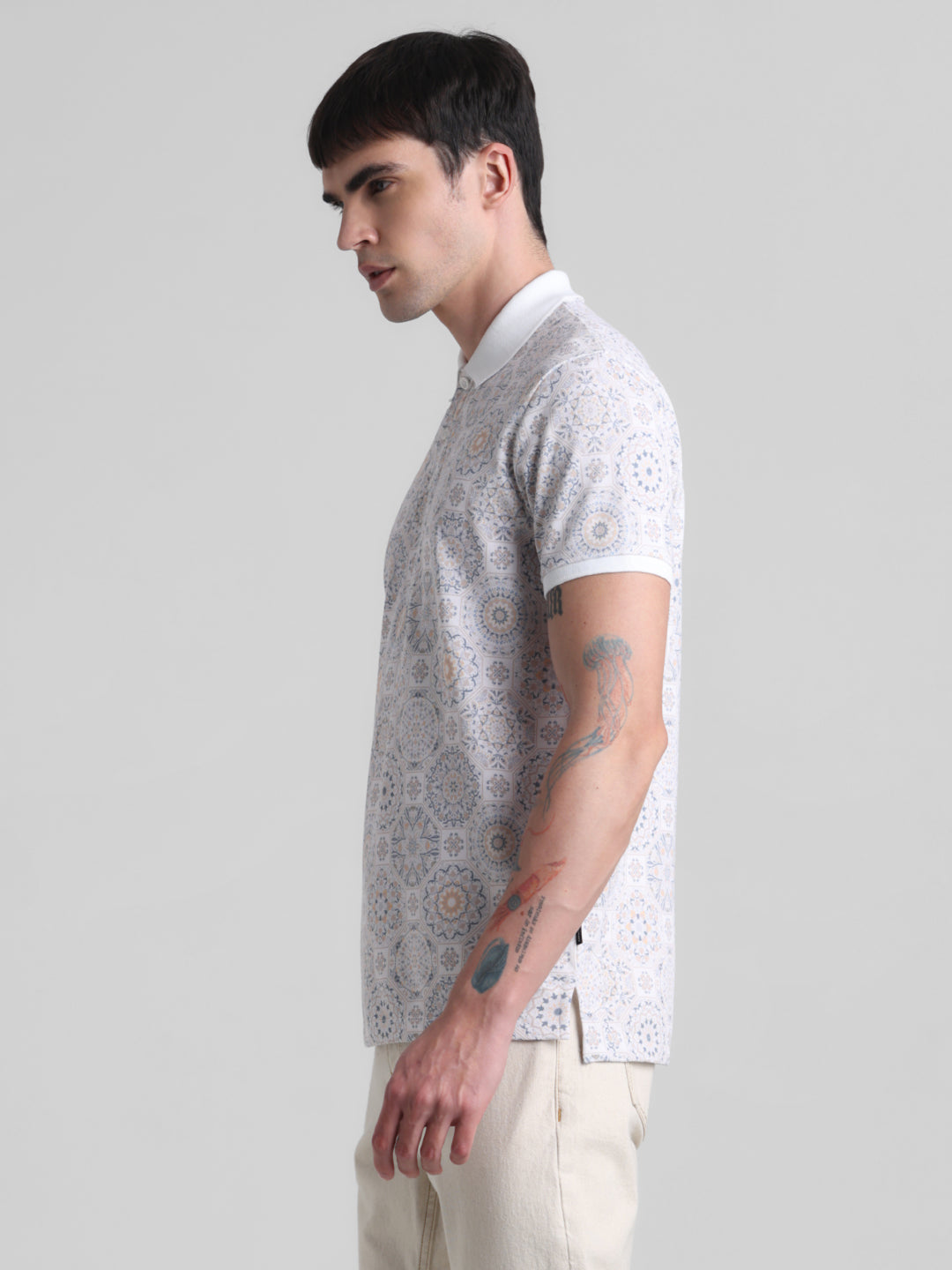 White Printed Polo