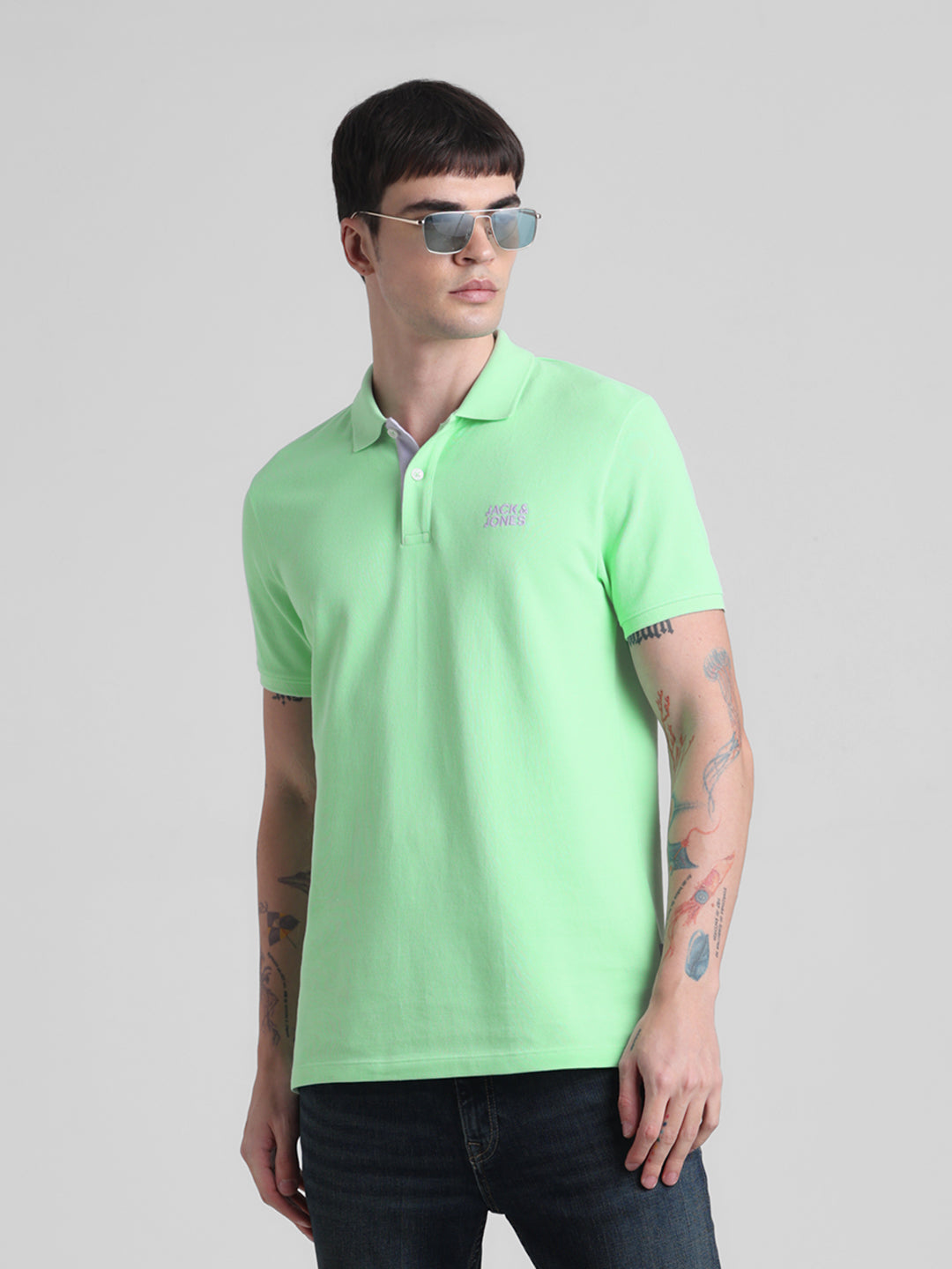 Green Logo Print Cotton Polo - S