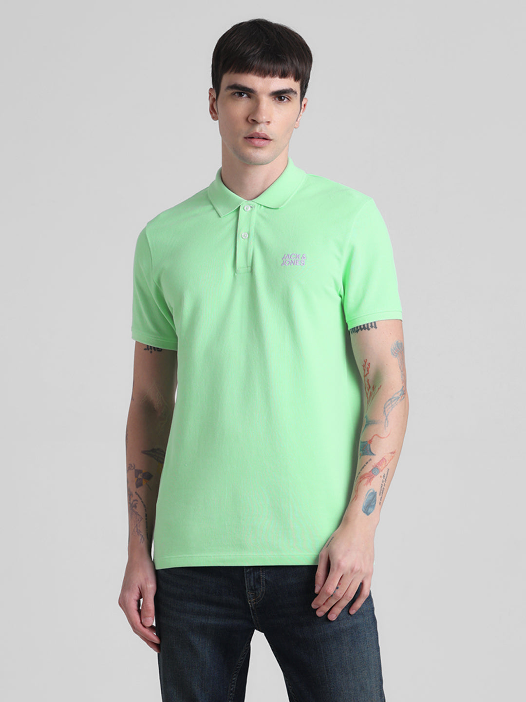 Green Logo Print Cotton Polo