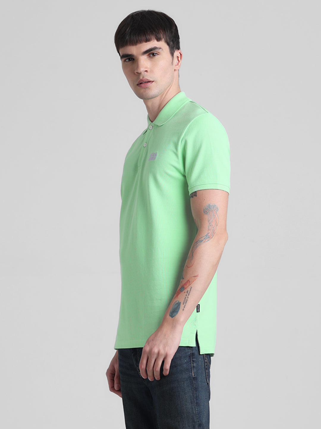 Green Logo Print Cotton Polo