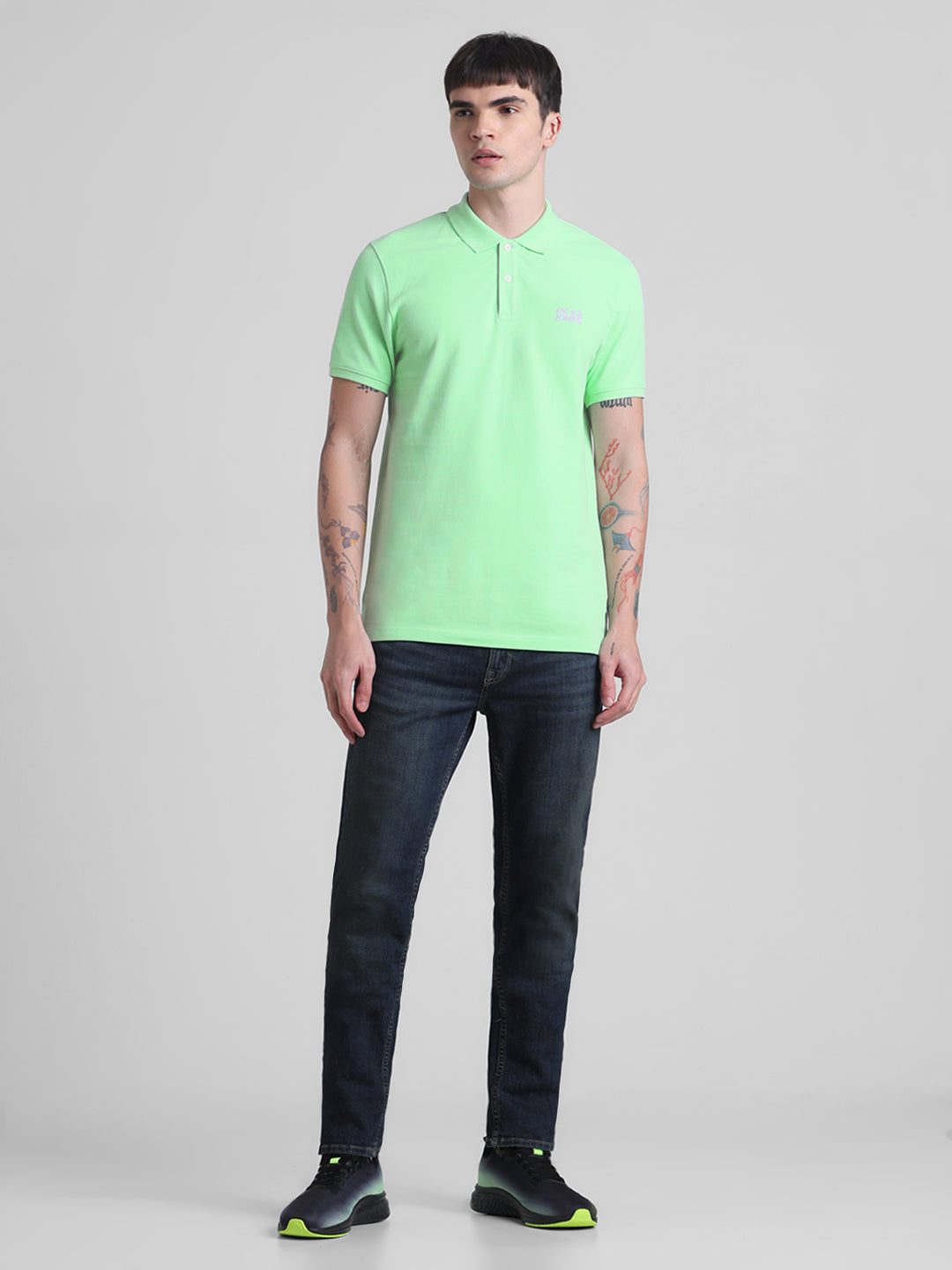 Green Logo Print Cotton Polo