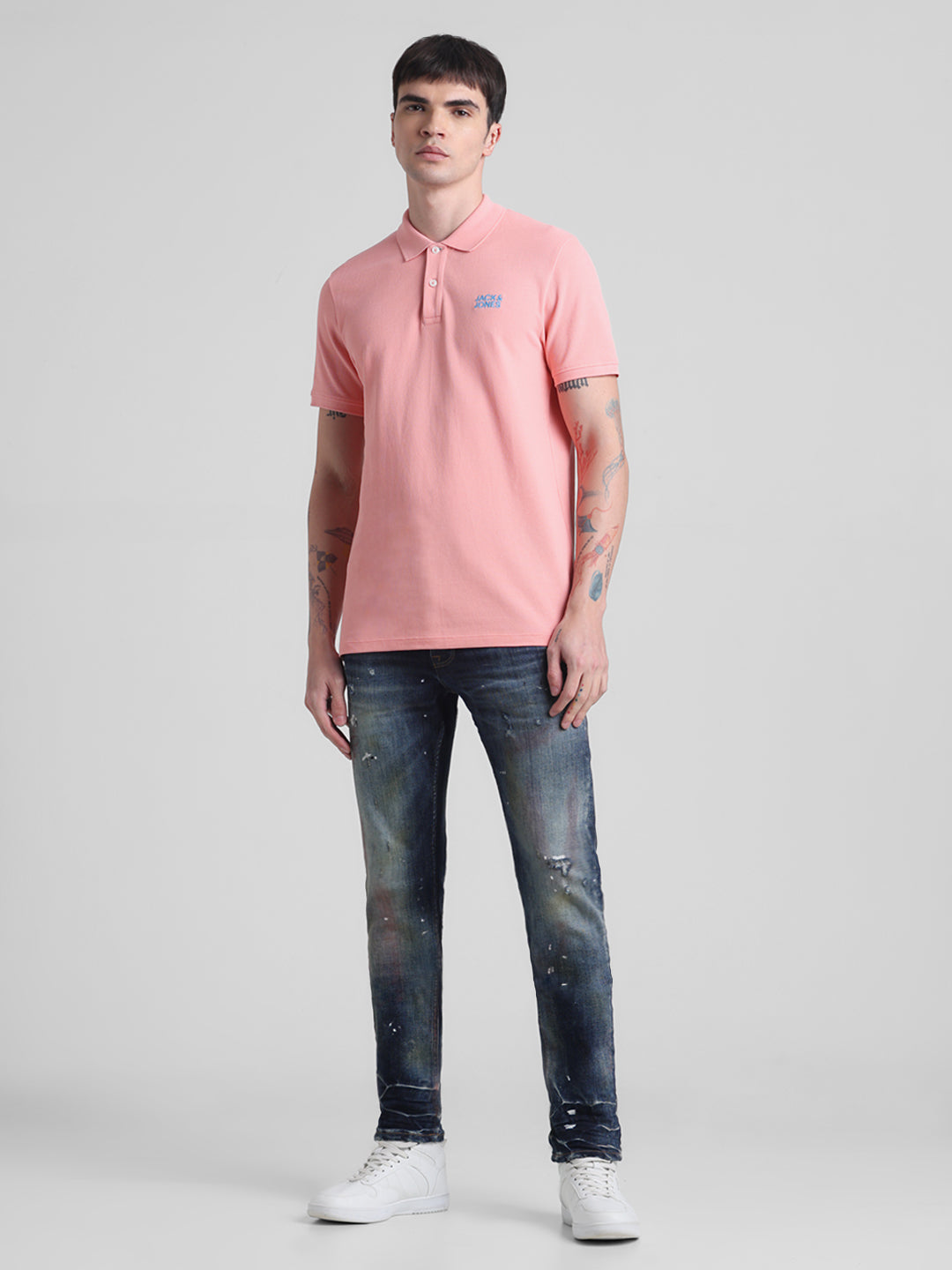 Flamingo Pink Logo Print Cotton Polo