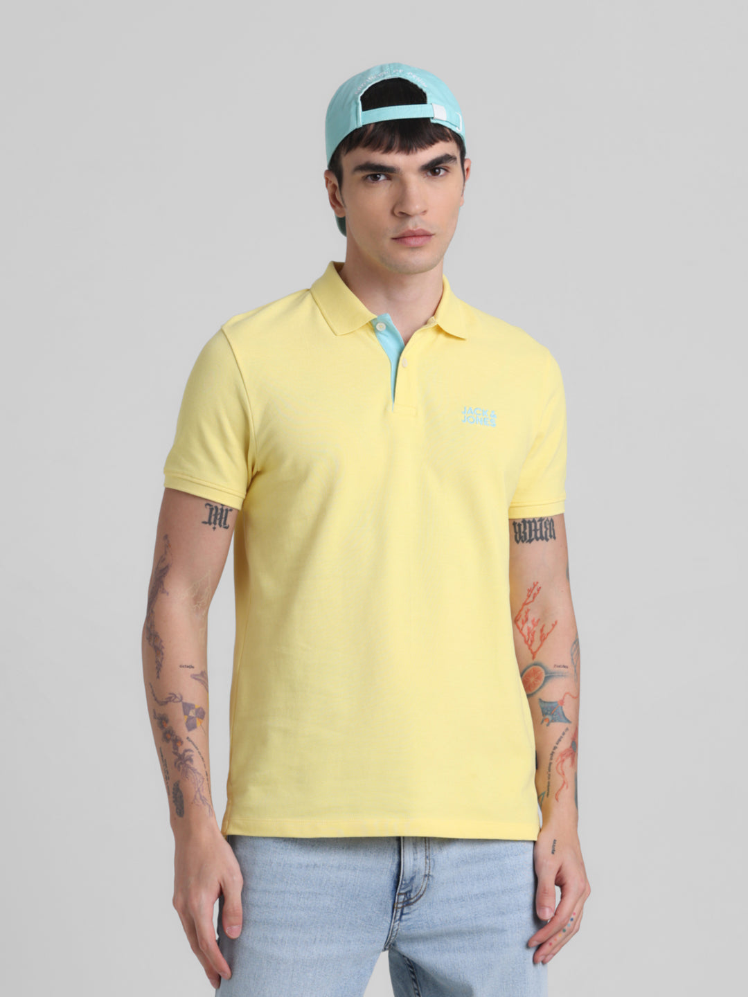 Yellow Logo Print Cotton Polo - S