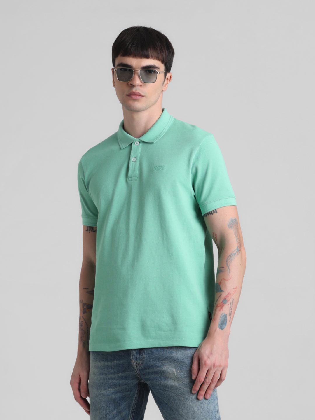 Green Solid Polo - M