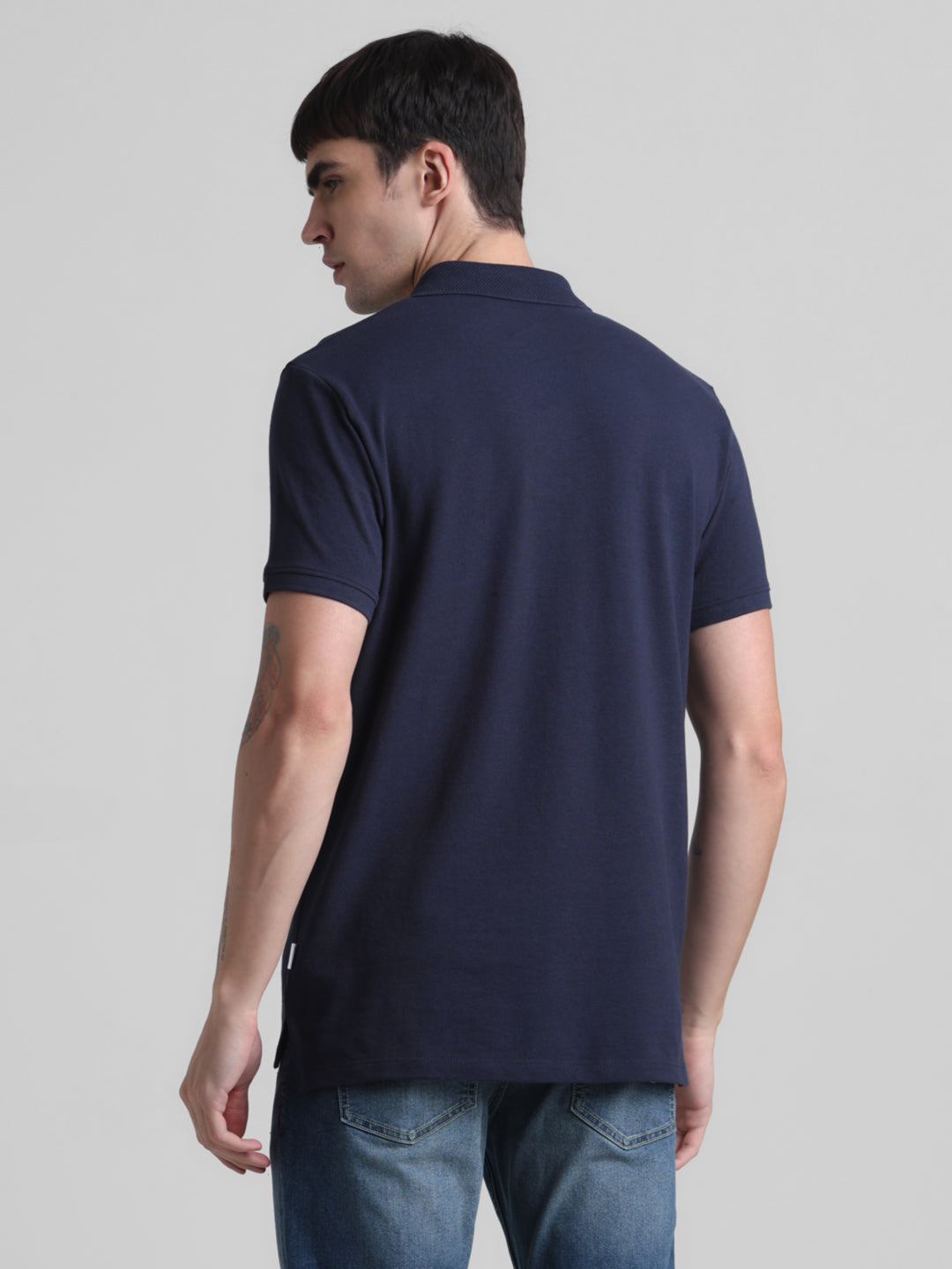 Navy Blue Cotton Blend Polo