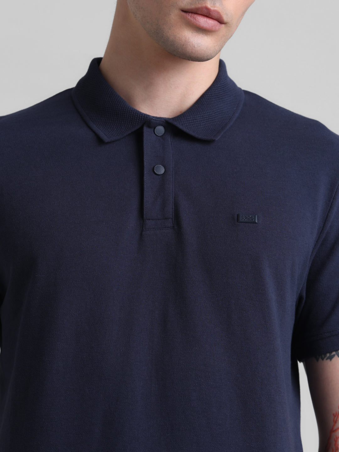 Navy Blue Cotton Blend Polo