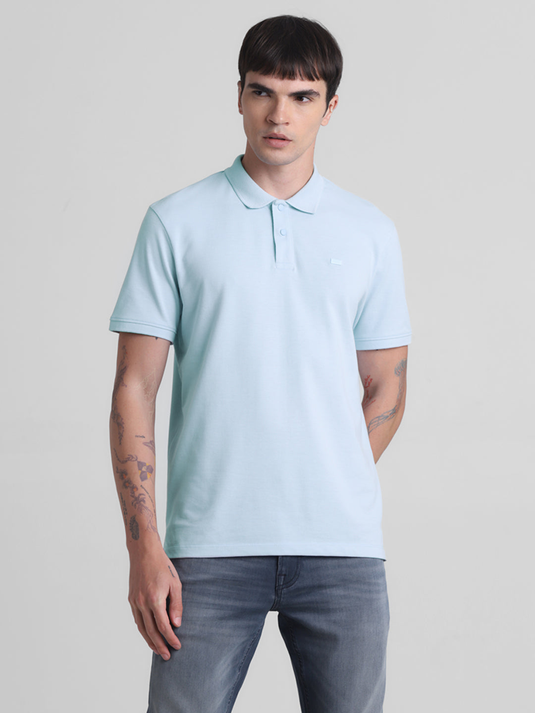 Sky Blue Cotton Blend Polo