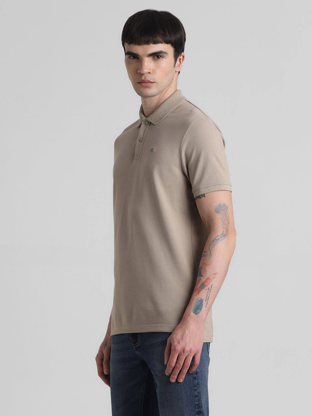 Beige Cotton Blend Polo