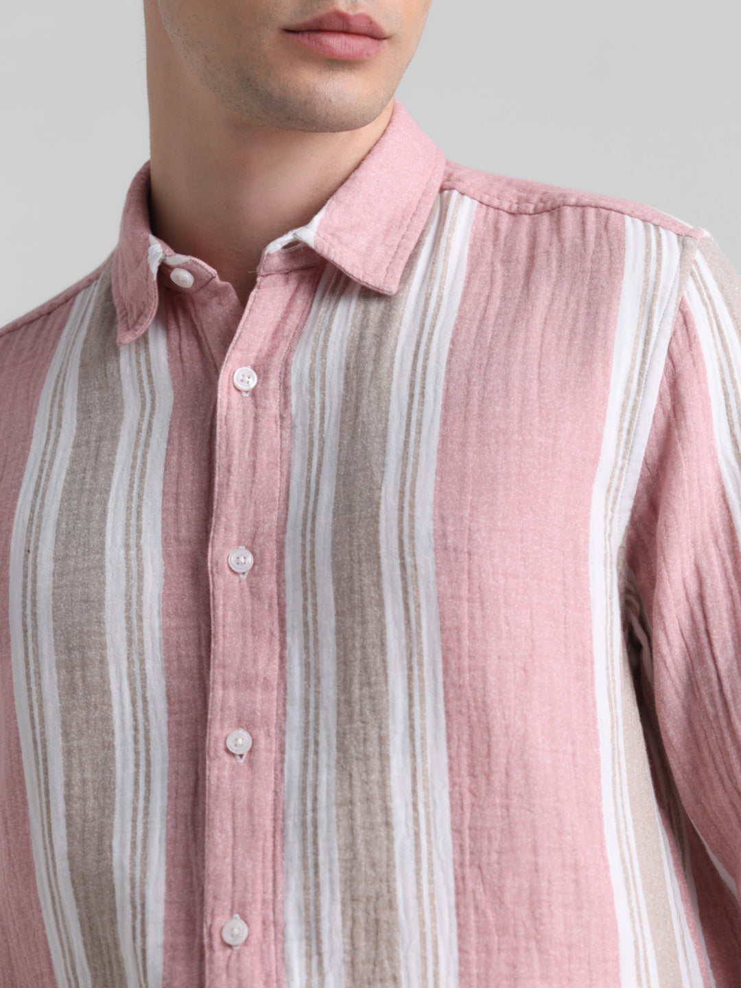 Light Pink Colourblocked Striped Shirt