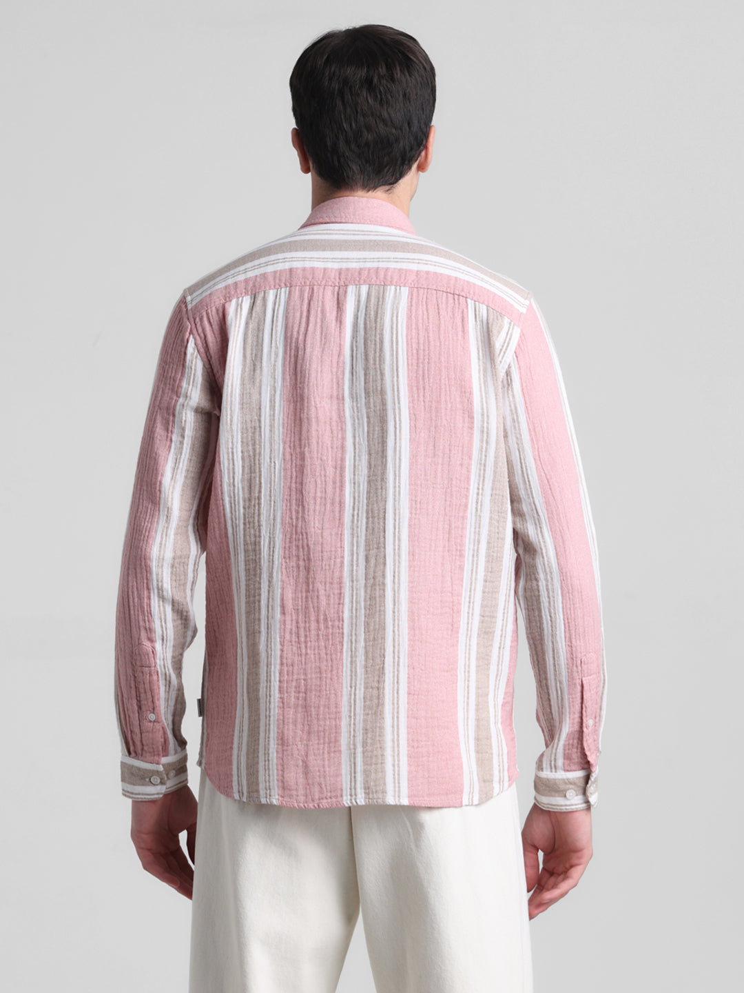 Light Pink Colourblocked Striped Shirt