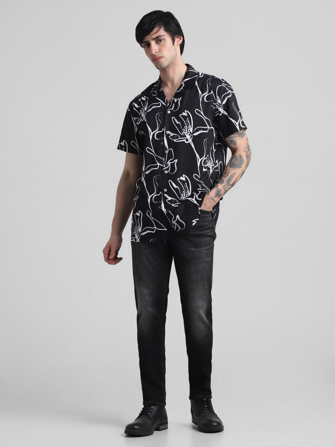 Black Floral Printed Shirt