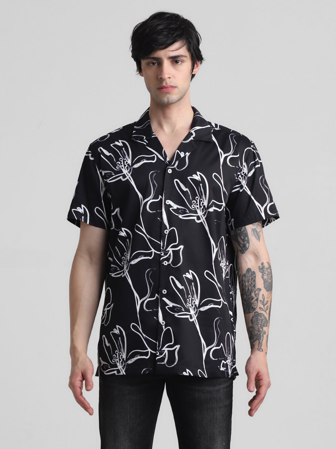 Black Floral Printed Shirt