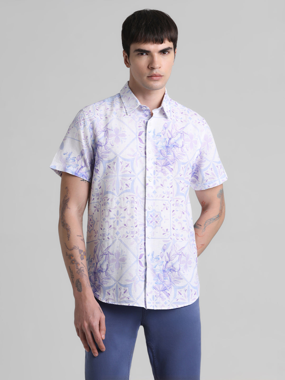 Cotton Linen Blend Printed Shirt