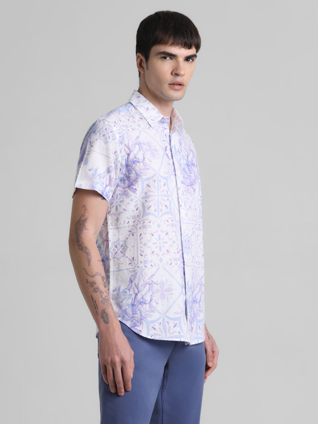 Cotton Linen Blend Printed Shirt