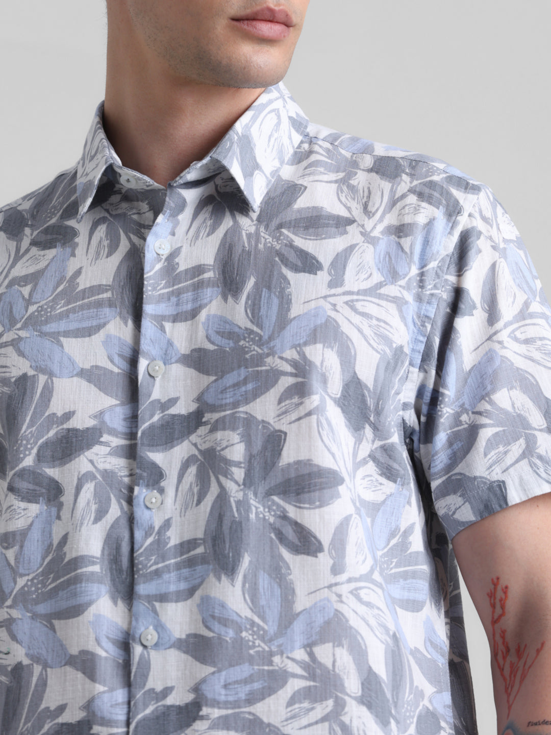 Grey Floral Short Sleeve Shirt