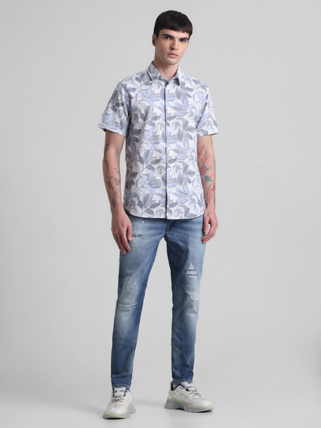 Grey Floral Short Sleeve Shirt