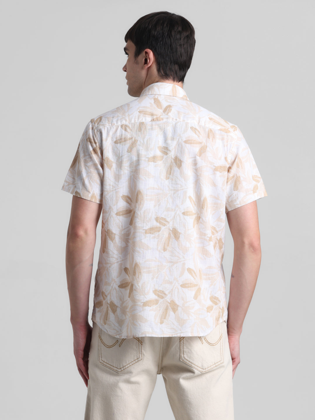 Beige Floral Short Sleeve Shirt