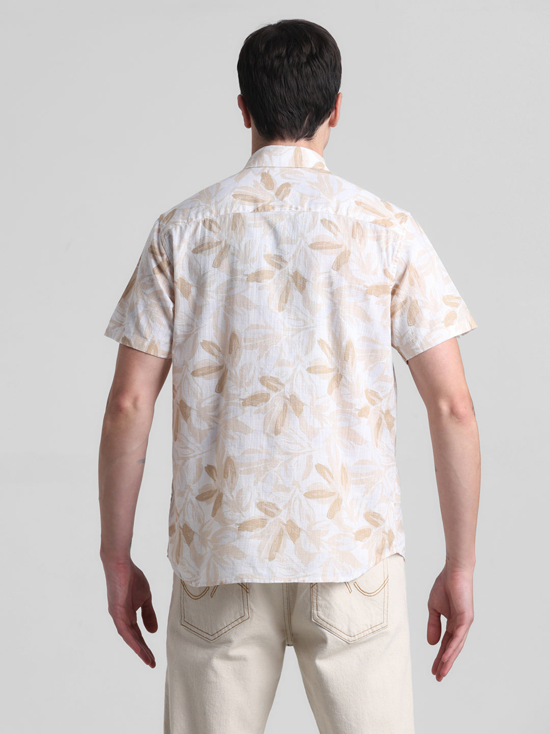 Beige Floral Short Sleeve Shirt