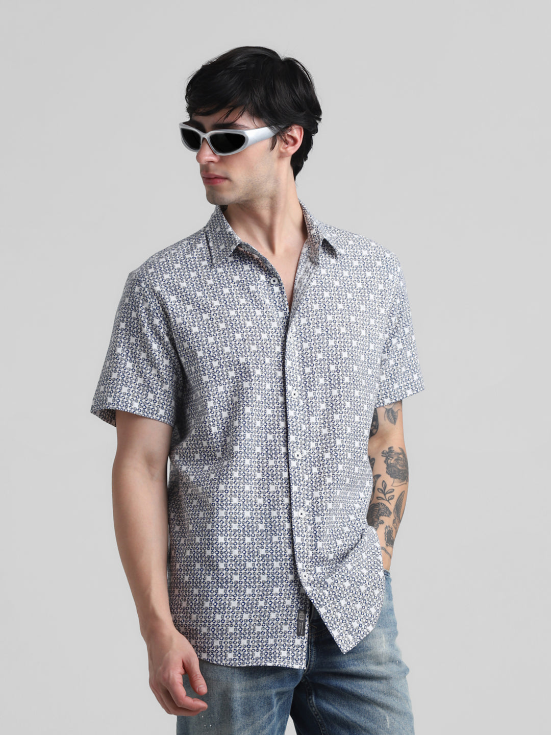 Geometric Print Short Sleeve Shirt - S