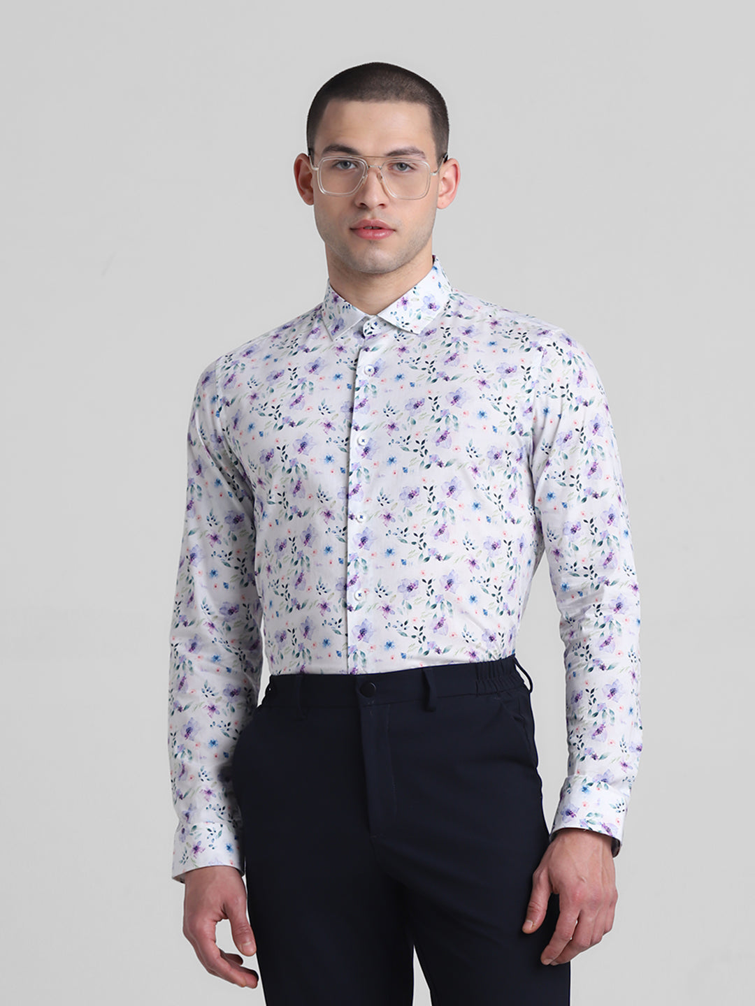 White Floral Print Shirt - M