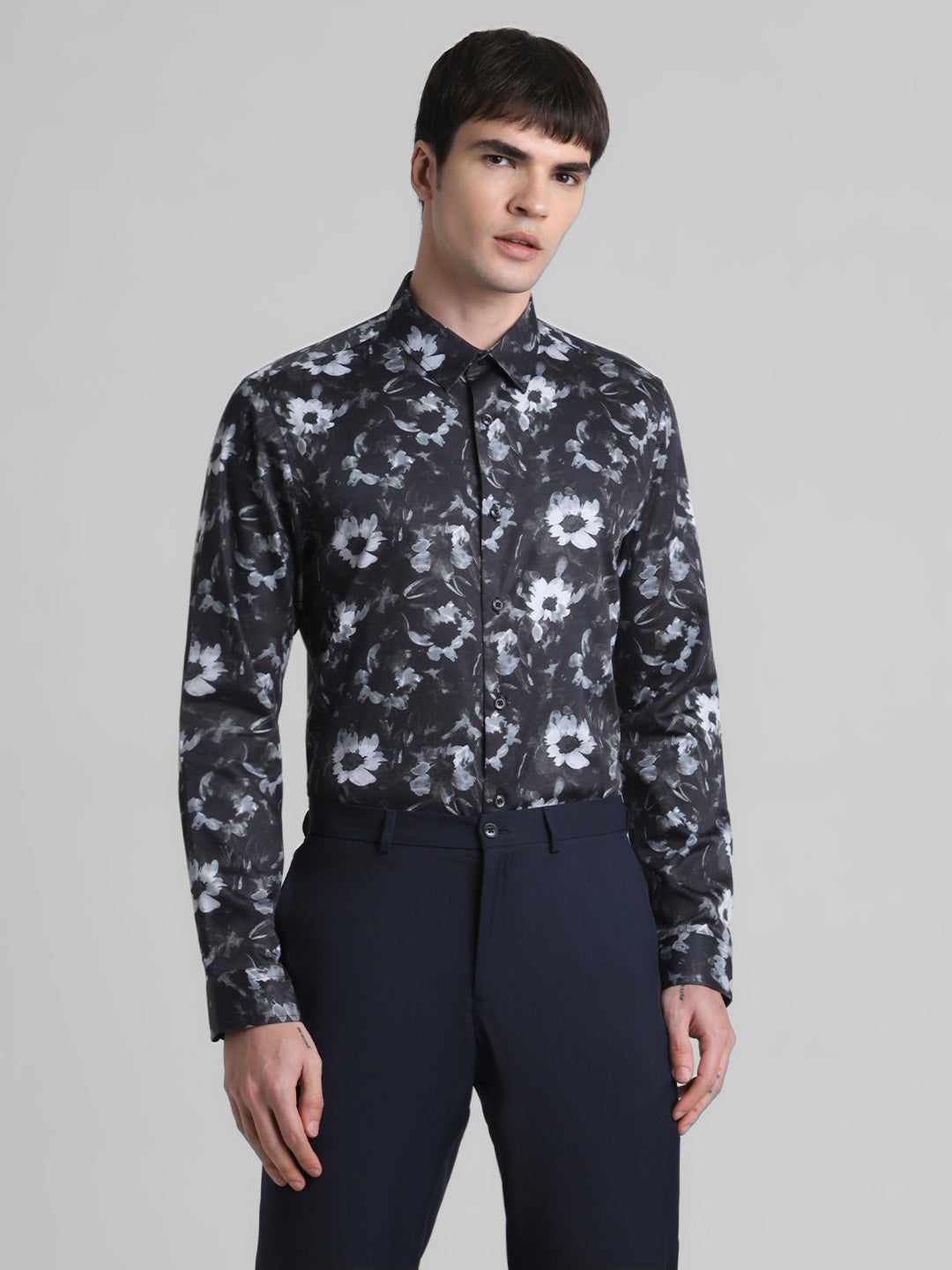 Black Floral Print Shirt