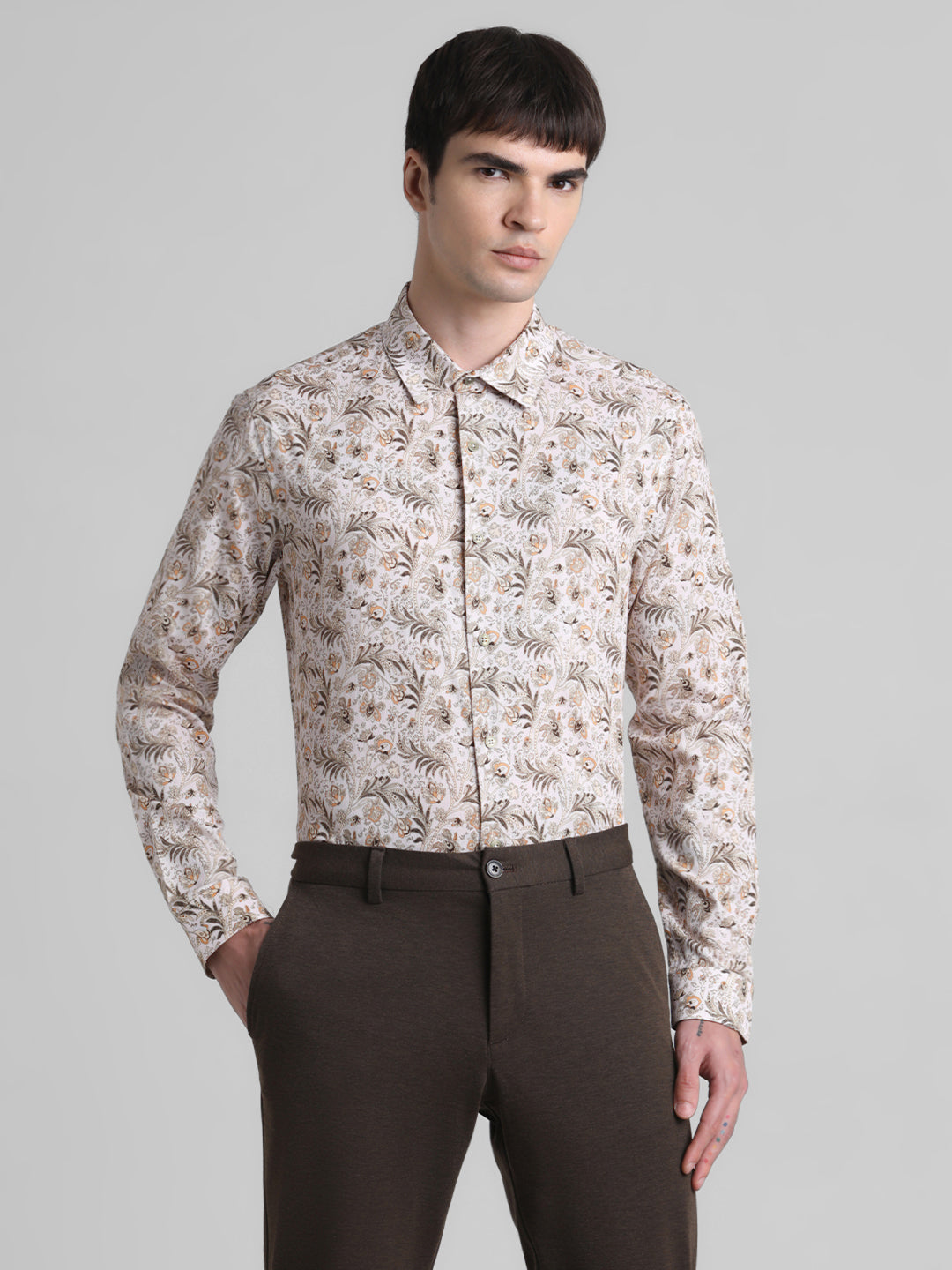 Beige Paisley Print Shirt