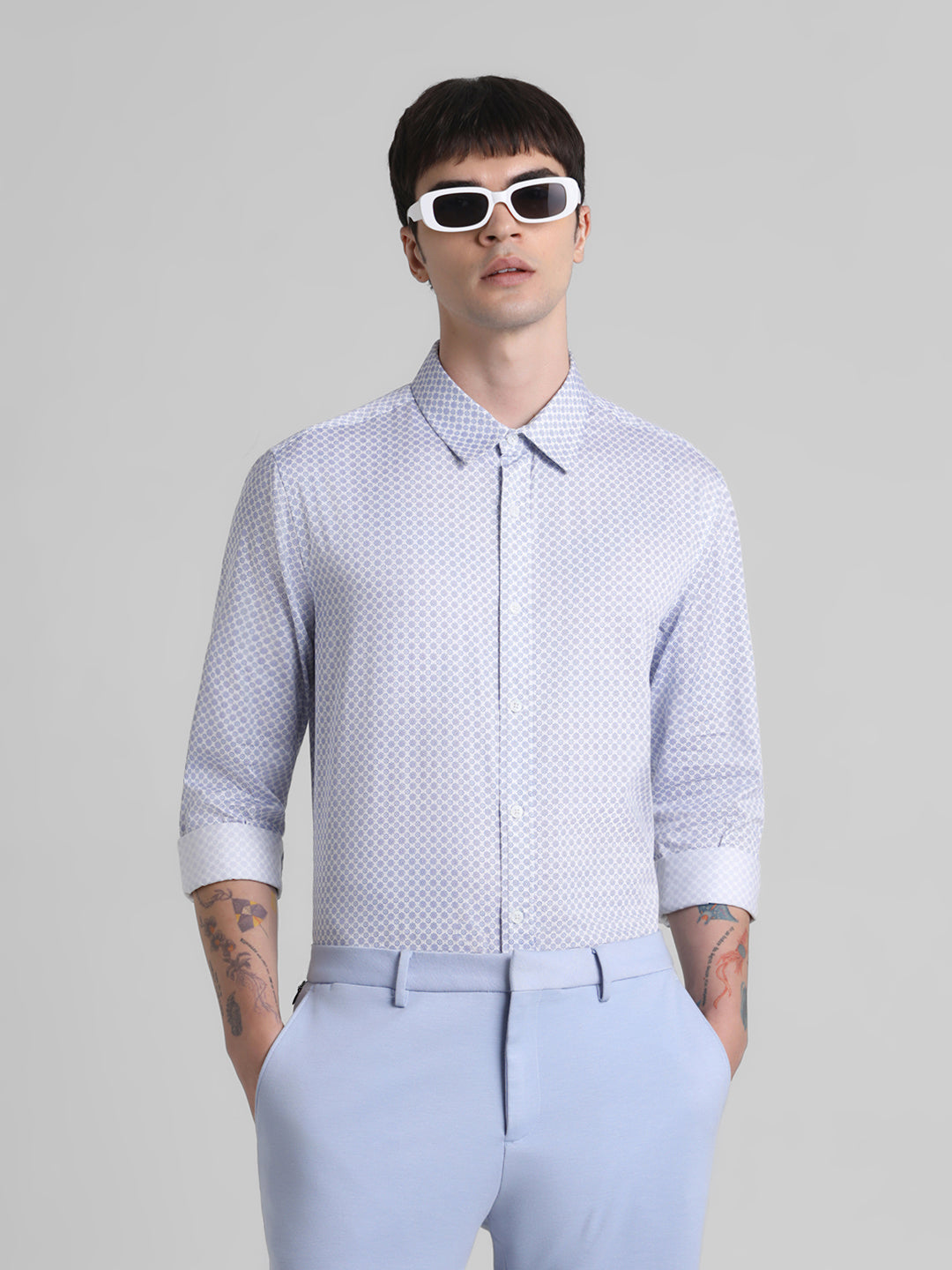 Blue Geometric Print Shirt - S