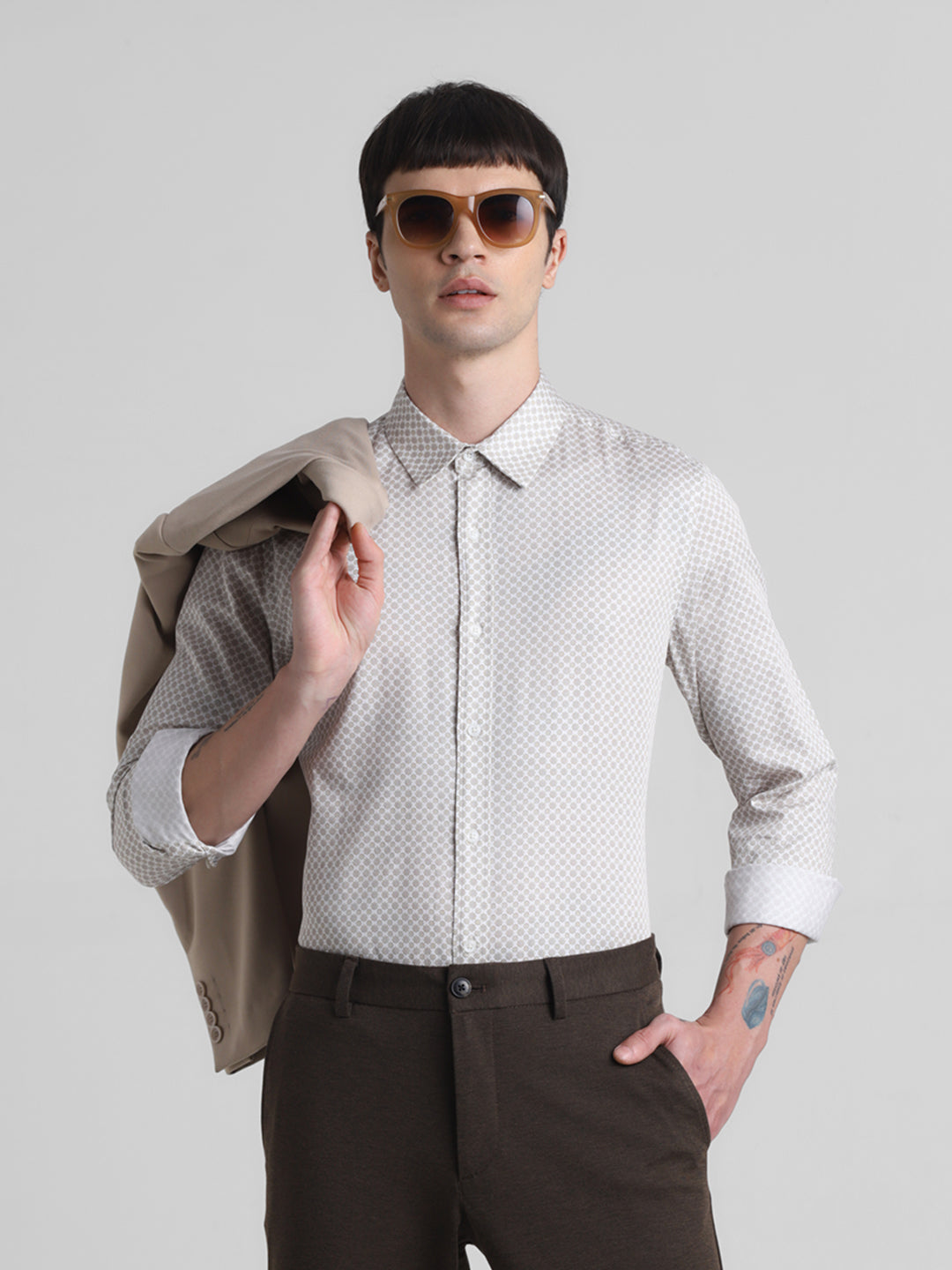 Light Brown Geometric Print Shirt - M
