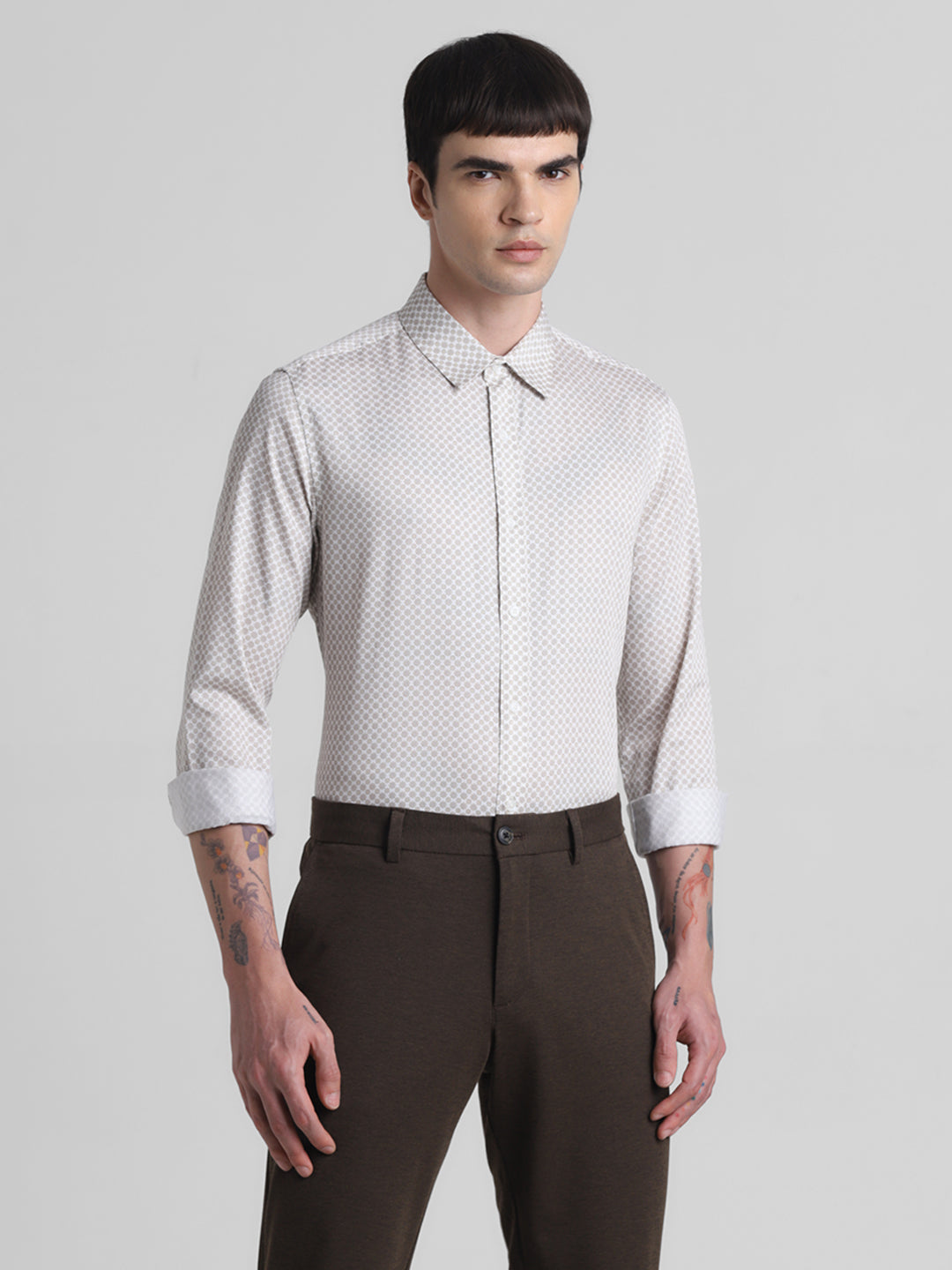 Light Brown Geometric Print Shirt