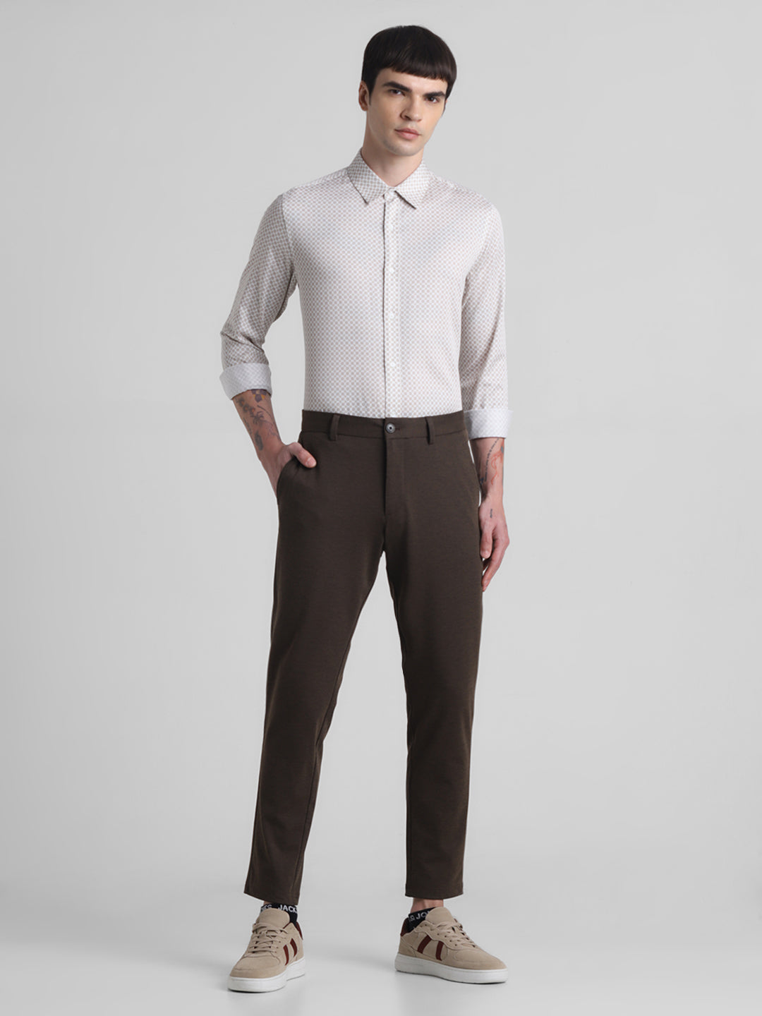 Light Brown Geometric Print Shirt