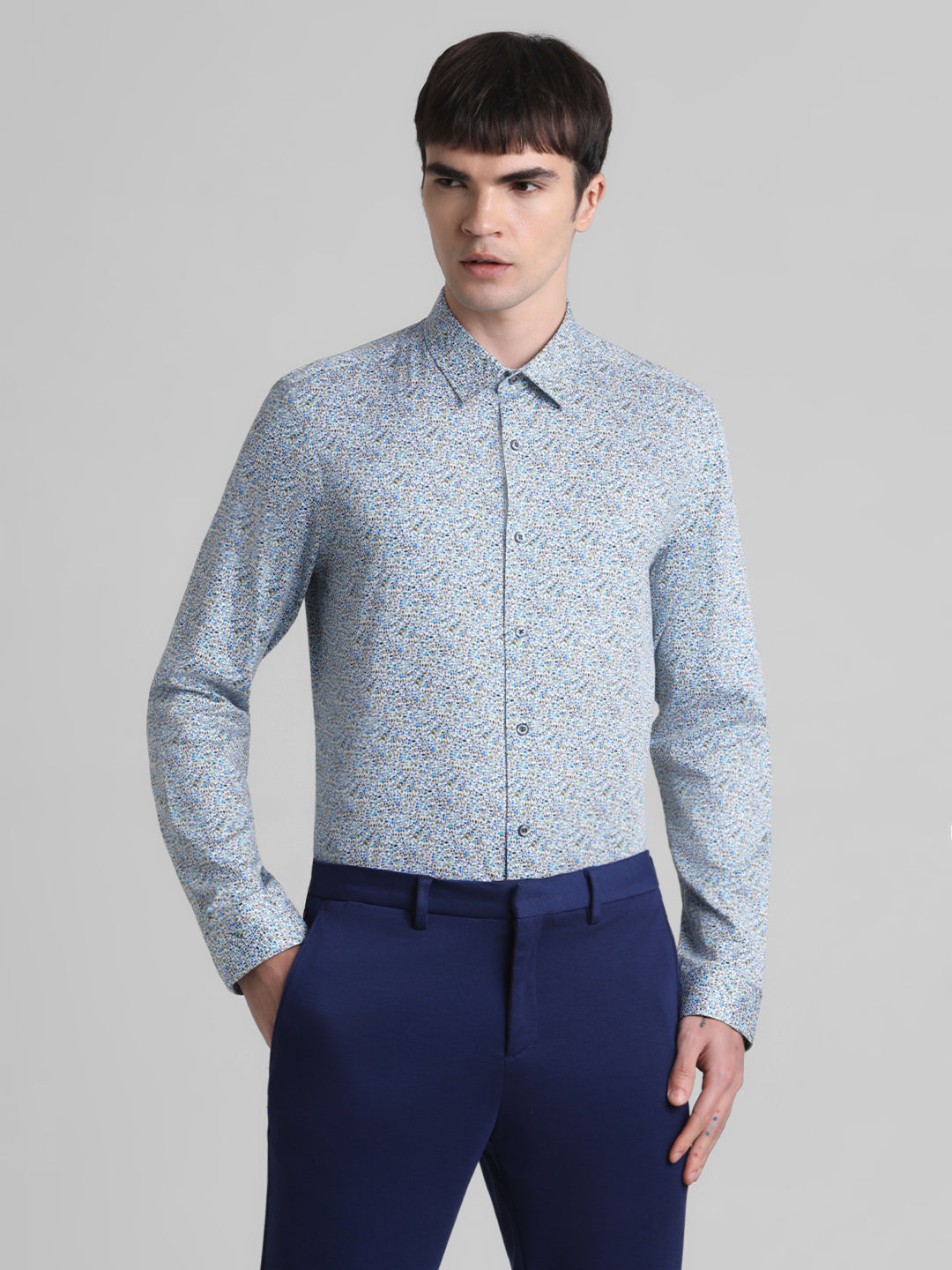 Blue Printed Cotton Shirt
