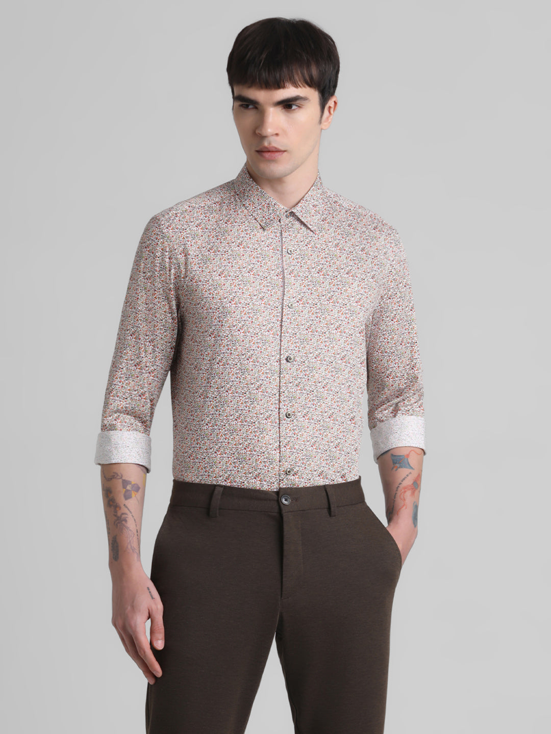 Brown Printed Cotton Shirt