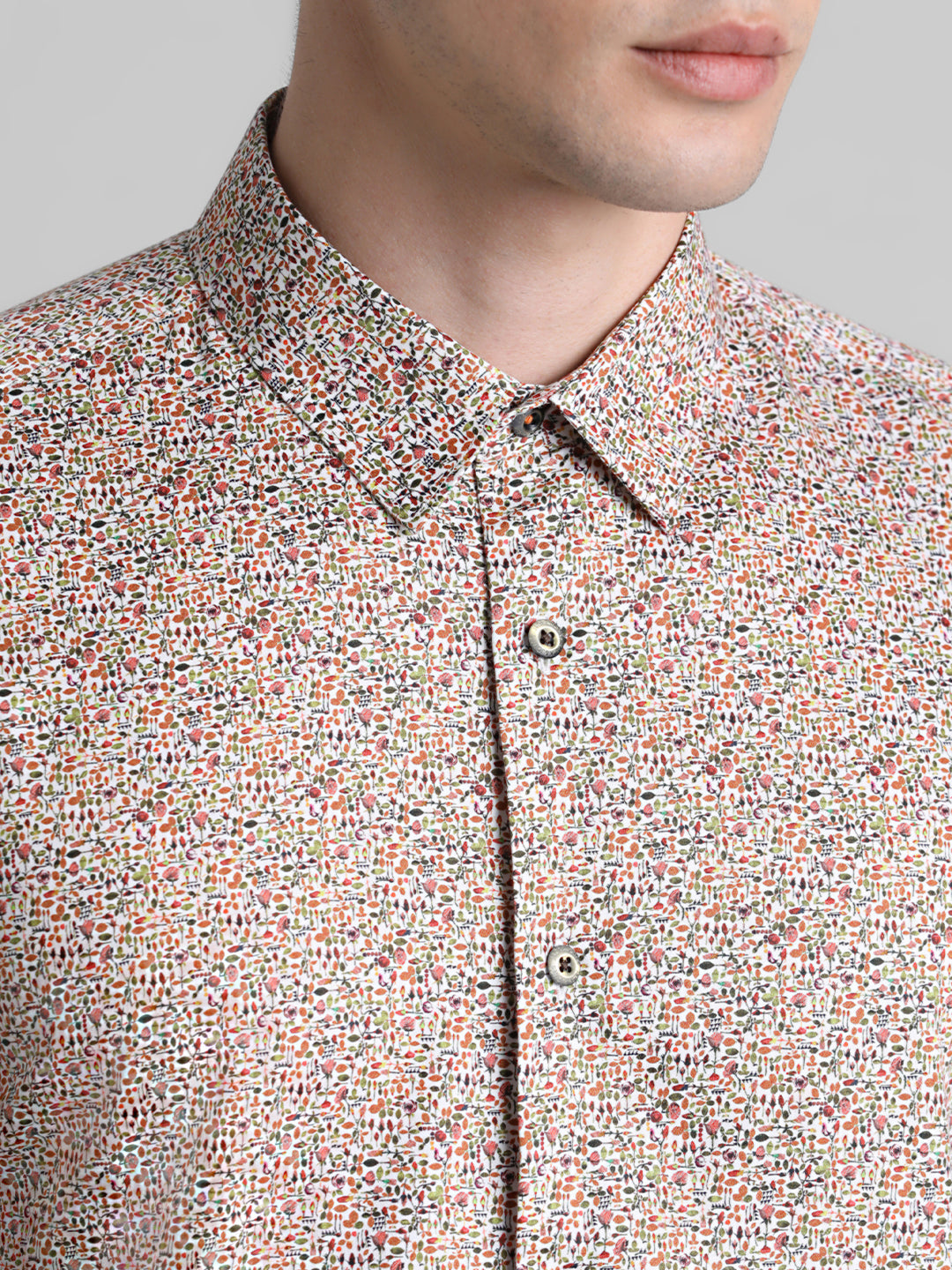 Brown Printed Cotton Shirt