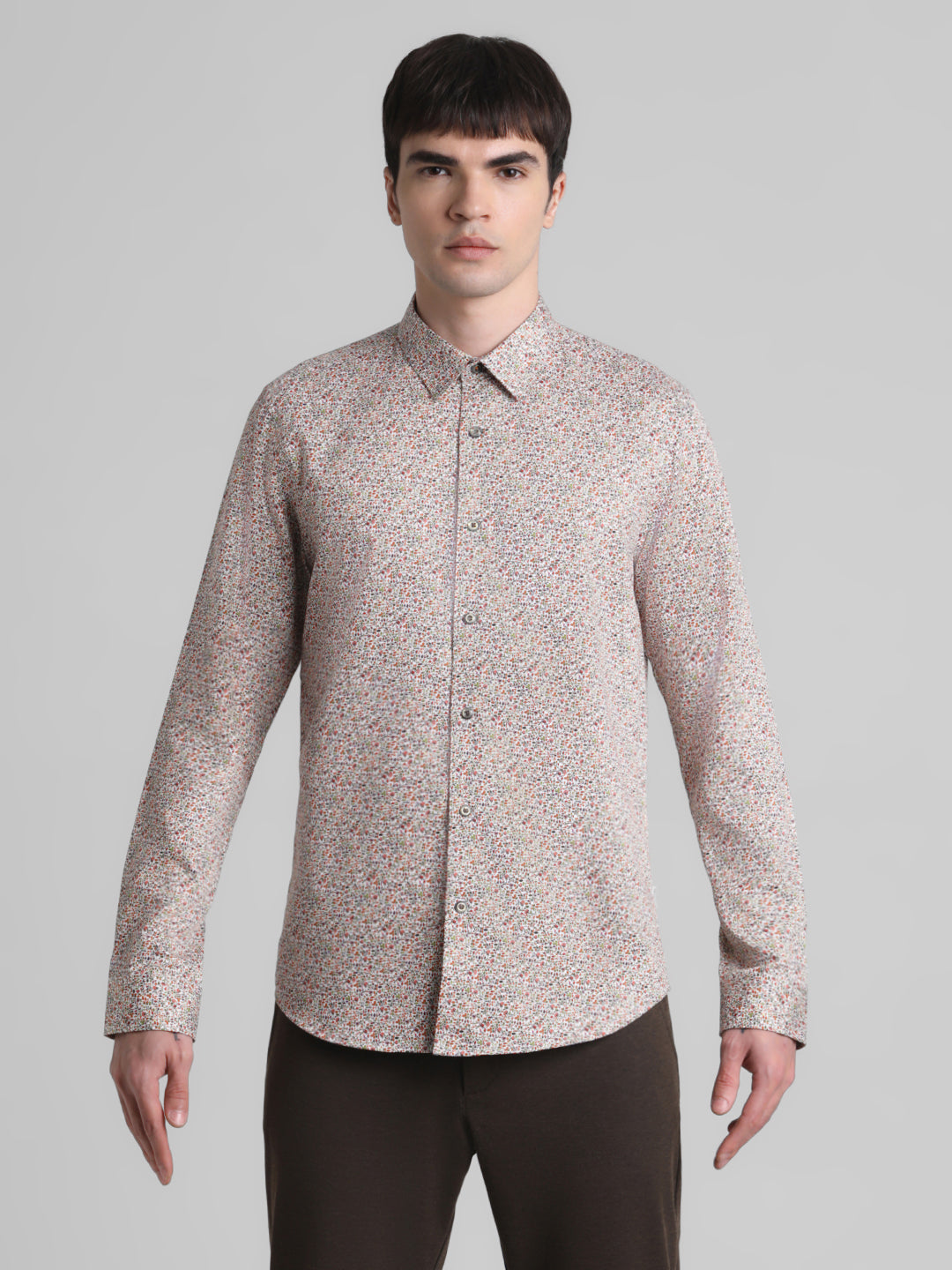 Brown Printed Cotton Shirt