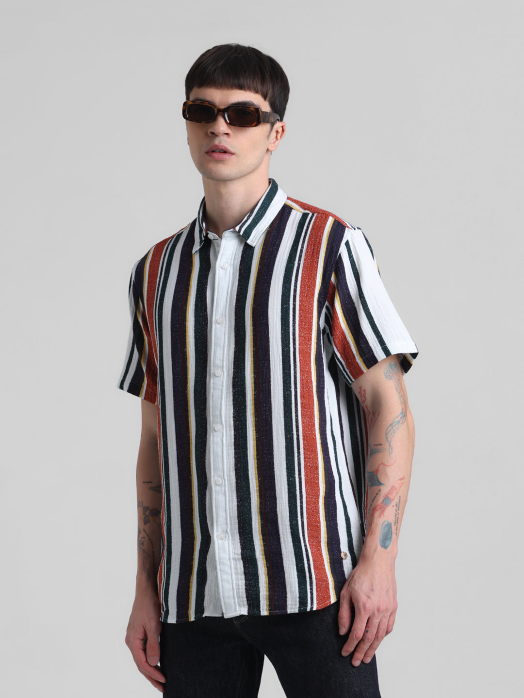 Multi-Stripe Short Sleeve Shirt - S