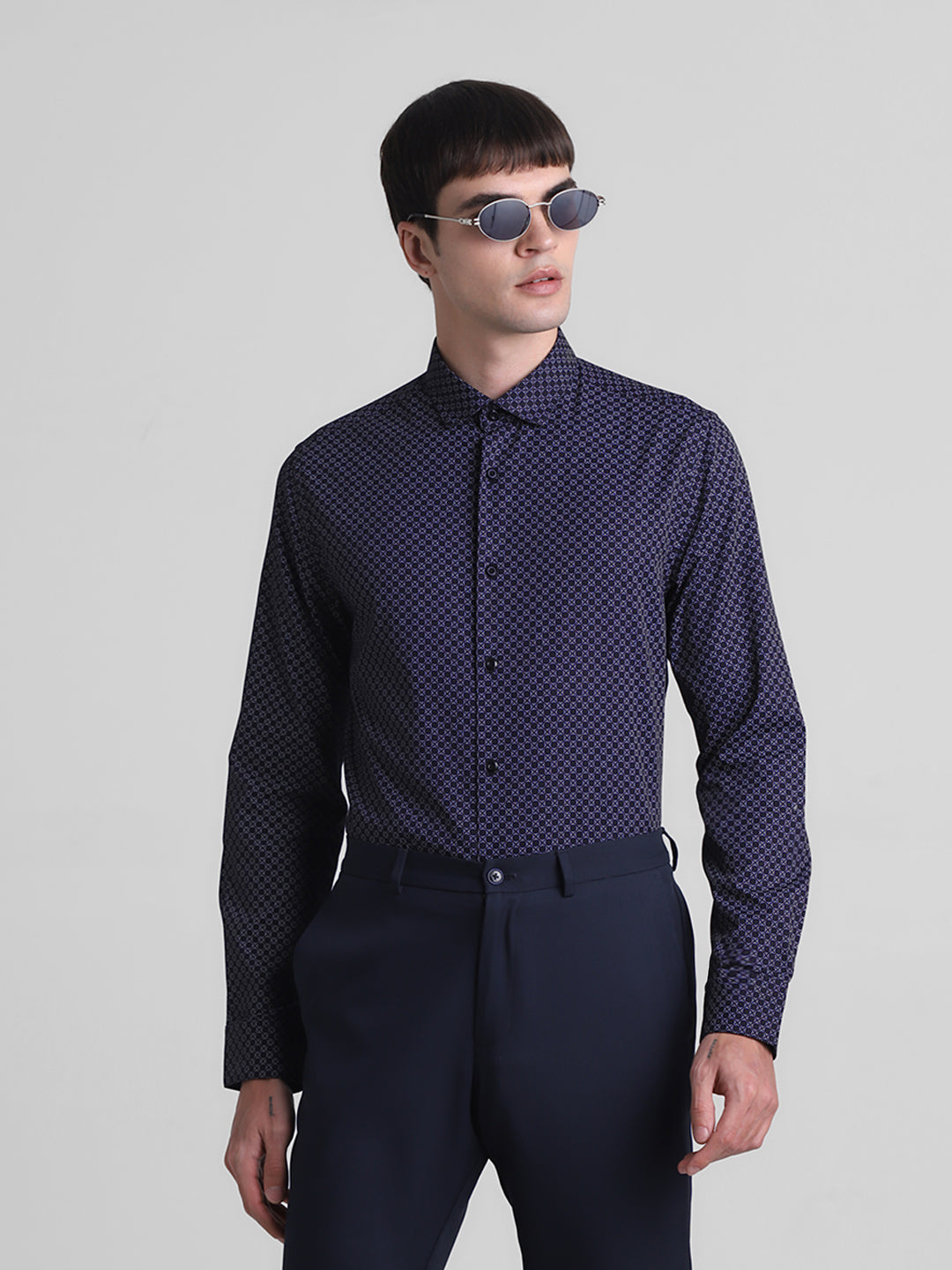 Navy Printed Full Sleeves Shirt