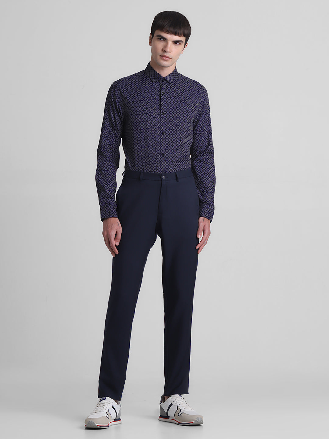 Navy Printed Full Sleeves Shirt