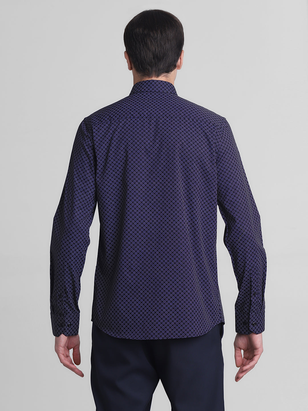 Navy Printed Full Sleeves Shirt