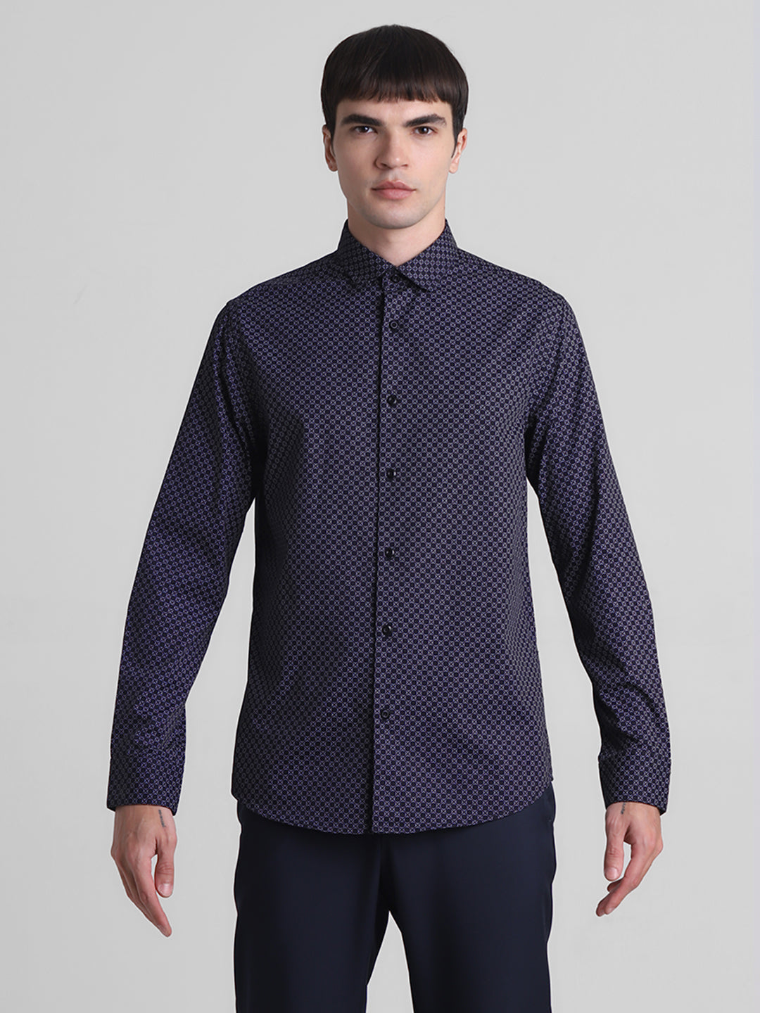 Navy Printed Full Sleeves Shirt