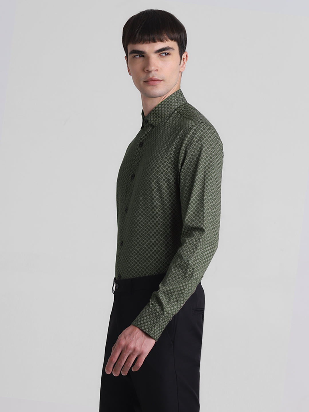 Green Printed Full Sleeves Shirt