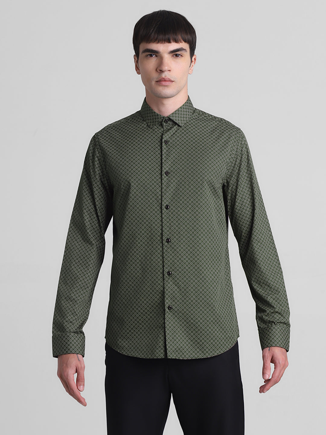 Green Printed Full Sleeves Shirt