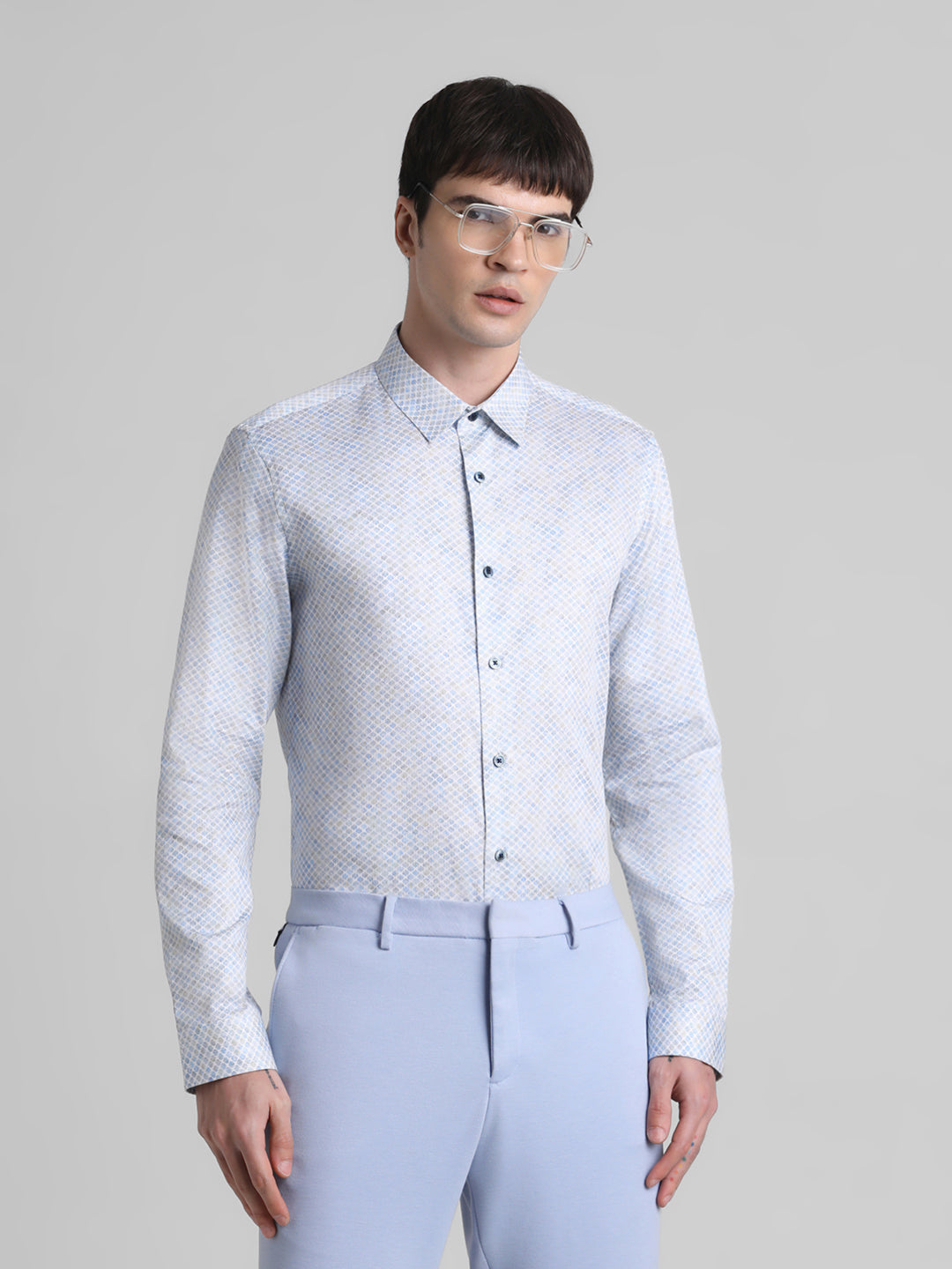 White Printed Cotton Shirt - S