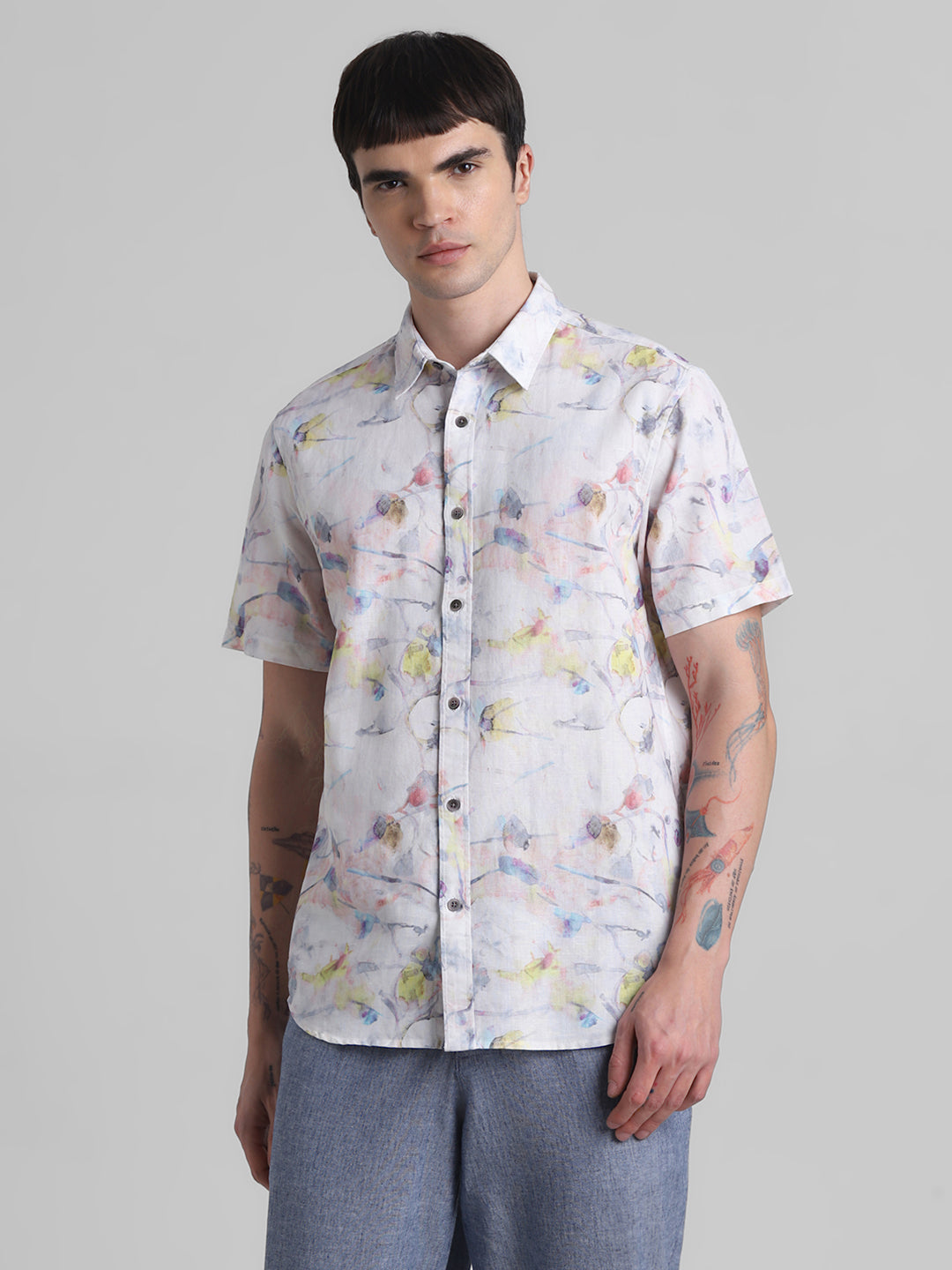 Watercolour Print Short Sleeve Shirt