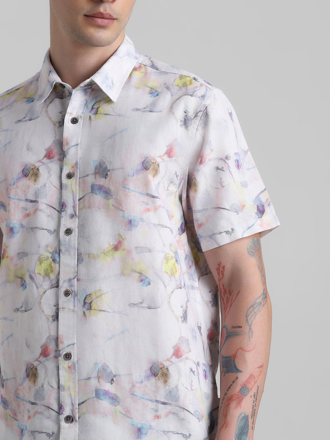 Watercolour Print Short Sleeve Shirt