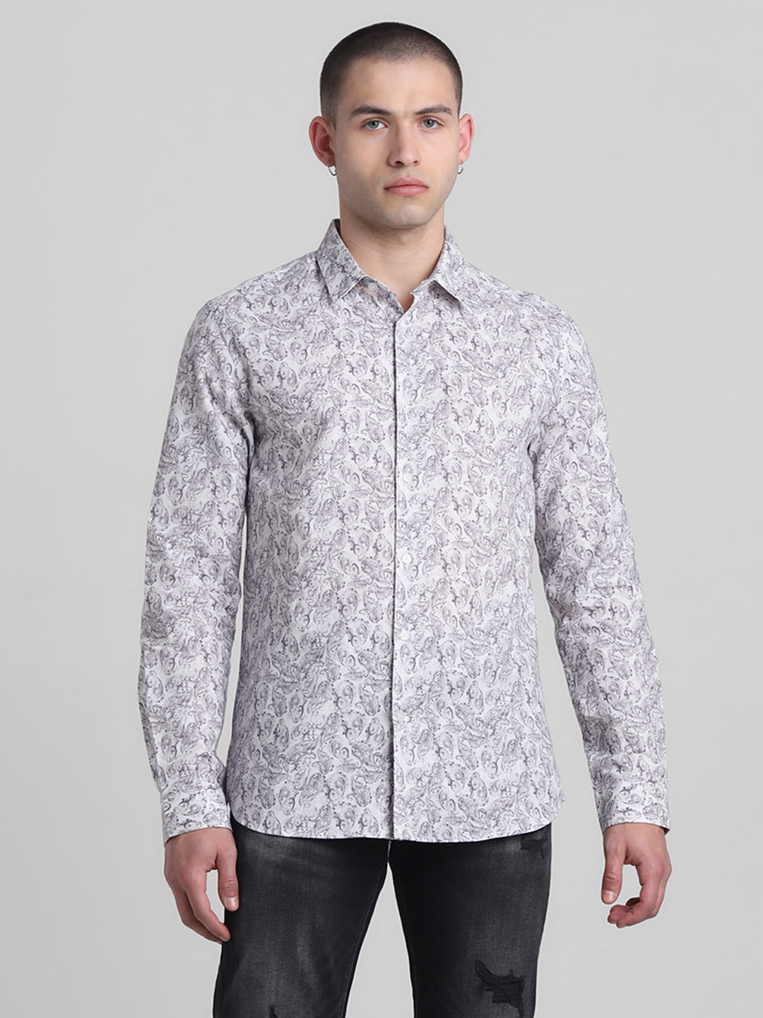 Grey Paisley Print Shirt